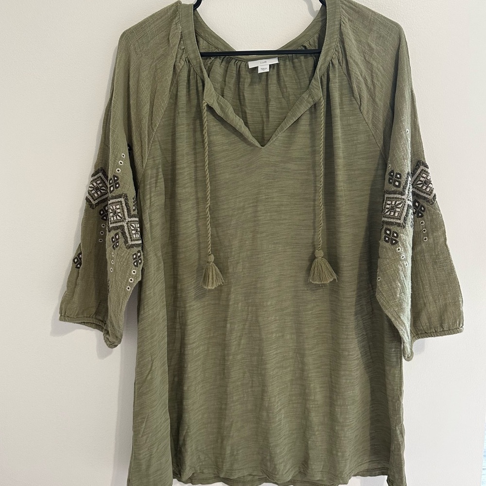 J. Jill Olive Embroidered Women's Top